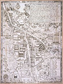 Map of Cambridge, England in 1574 by Richard Lyne